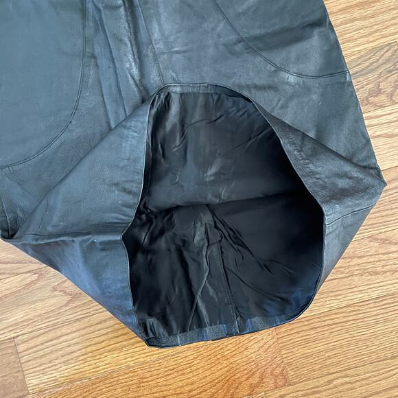 Vintage Leather Midi Skirt Womens 14 Black 80s Mod Retro Classic Modest Length - Picture 4 of 10